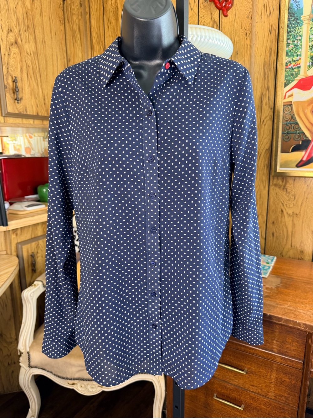 The Limited Navy Blue Polka Dot Button-Down Shirt
